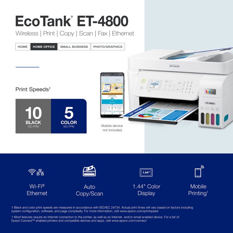 Epson EcoTank ET-4800 Wireless All-in-One Cartridge-Free Supertank Printer with Scanner, Copier, Fax, ADF and Ethernet (Renewed) - Image 3