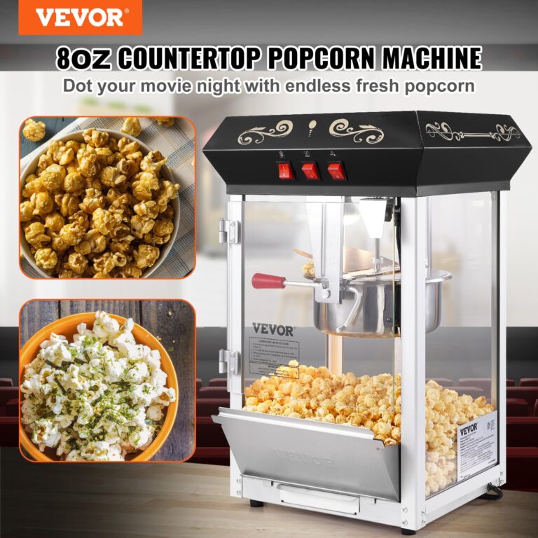 VEVOR Popcorn Maker, 850W Popcorn Popper Machine, 8 Oz Kettle Makes 48 Cups per Batch, Countertop Popcorn Maker with Tempered Glass, Includes 4 Scoops, Movie Theater Style, Black - Image 9