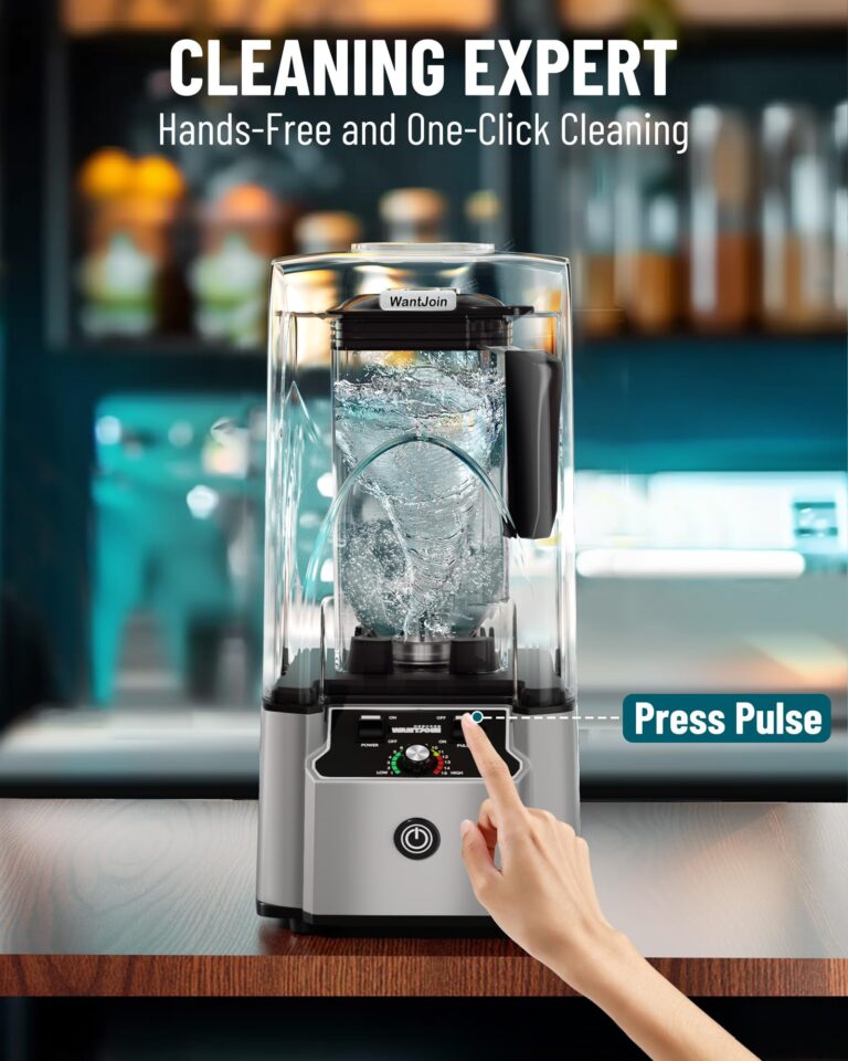 WantJoin Commercial Professional Blender With Shield Quiet Sound Enclosure 2200W Industries Strong and Quiet Professional-Grade Power, Self-Cleaning, Silver - Image 4
