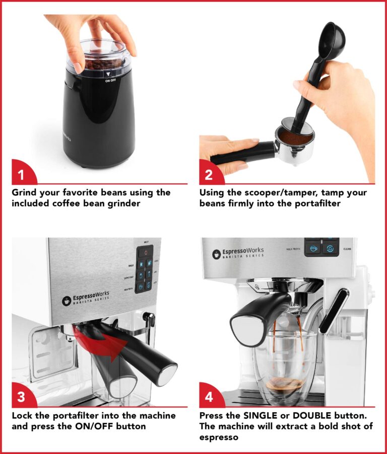 EspressoWorks 19-Bar Espresso, Latte and Cappuccino Maker 10-Piece Set - Brew Cappuccino and Latte with One Button - Espresso Machine with Milk Steamer 1250W - Coffee Gifts (White) - Image 5