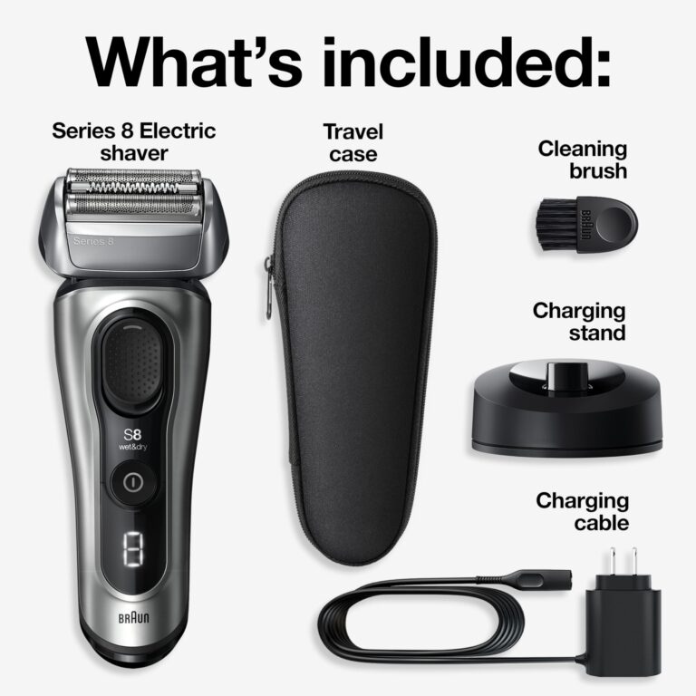 Braun Series 8 Electric Razor for Men, with 4+1 Shaving Elements & Precision Long Hair Trimmer, Close & Gentle Even on Dense Beards, Wet & Dry Electric Razor with 60min Runtime, 8517s Galvano Silver - Image 9
