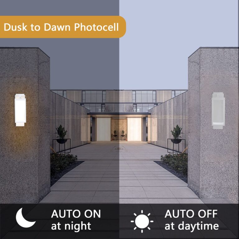 Lustrlach 2 Pack White Dusk to Dawn Outdoor Wall Lights for House LED Photocell Exterior Light Fixture with Glass IP54 Waterproof Modern Patio Light for Garage Indoor Entryway Garden,3000K,14IN - Image 8