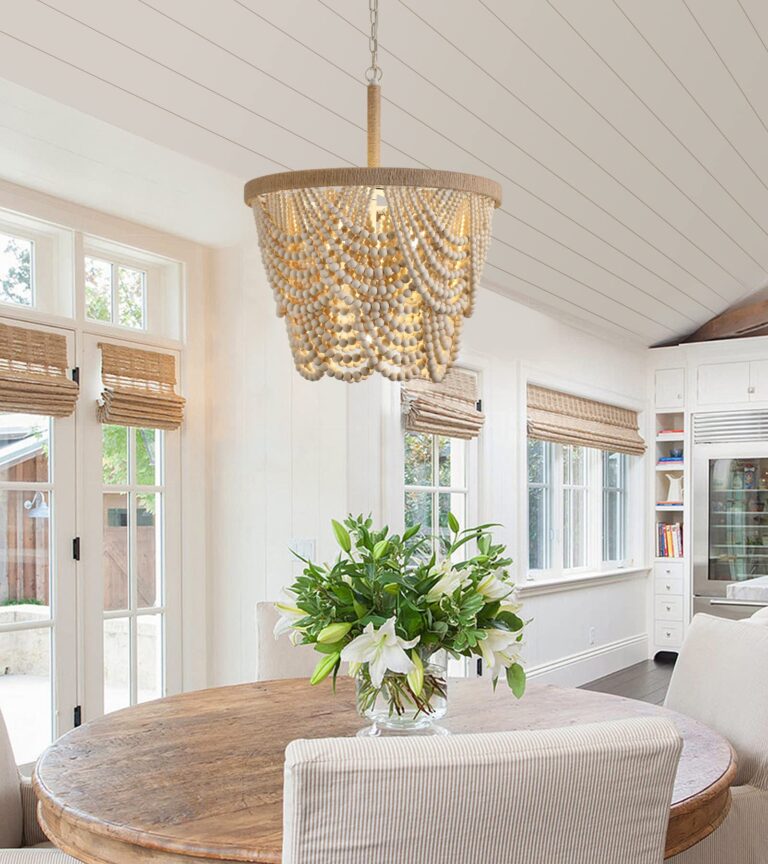Q&S Boho Wood Beaded Chandelier,Farmhouse Coastal Large Bohemia 5 Lights for Dining Room Kitchen Living Room Entryway Foyer Hotel W19.9 UL Listed - Image 7