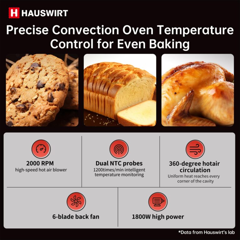 HAUSWIRT C45 Smart Convection Oven with Thermometer, 42QT XL Large Capacity Oven, Double Bake, 8 Menu Modes Countertop Oven, Four-tier Baking Rack,LED Display,1800W,80°F - 500°F,Non-Stick, Cream White - Image 7