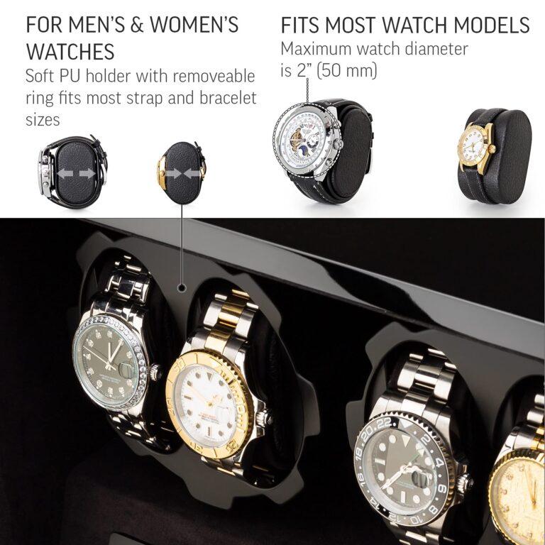 4 Watch Winder with 5 Watch Storage Space, LCD Display, Touch Control and Interior Light (Black + Black Velvet) - Image 5