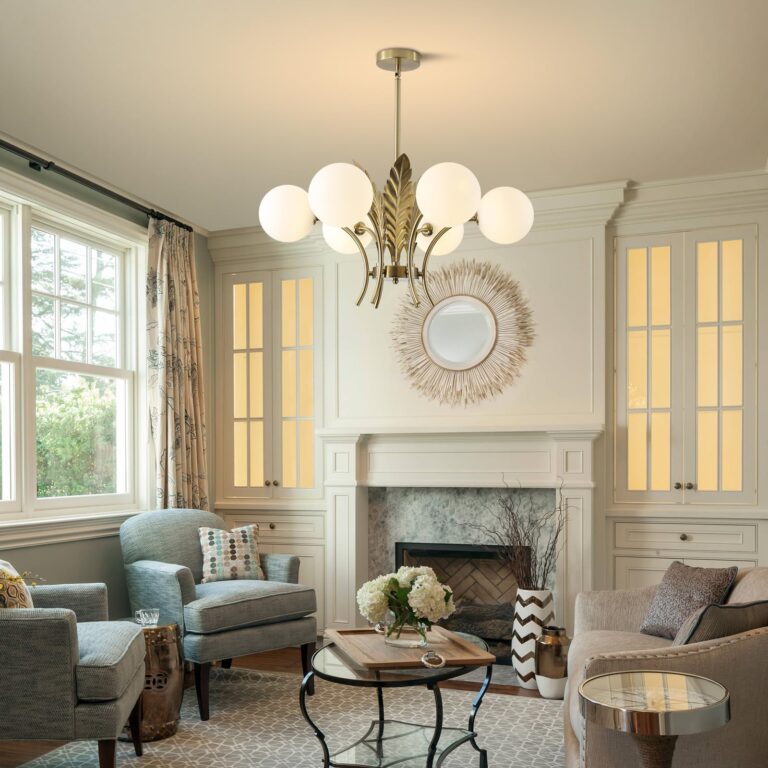 BOKT Mid Century Milk Glass Chandelier Gold G9 Ceiling Chandelier Light Industrial Metal Adjustable Pendant Lighting Farmhouse Large Globe Flush Mount Light Fixture for Dining Room Kitchen Indoor - Image 5