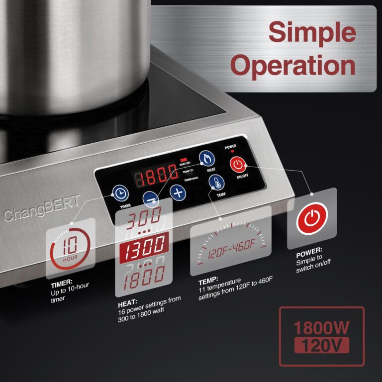 ChangBERT Portable Induction Cooktop 1800W NSF Certified Commercial Range Powerful Countertop Burner Pro Chef Professional Hot Plate 18/10 Stainless Steel Housing Schott Glass 10 Hours Timer - Image 7