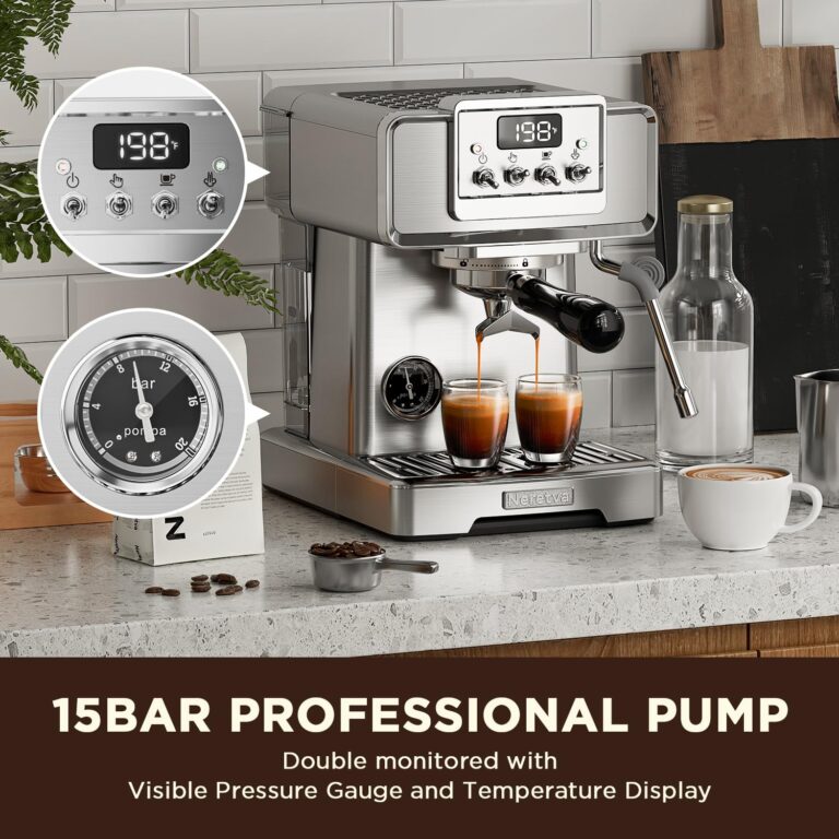 Neretva Espresso Coffee Machine with Pressure Gauge, 15Bar Instant Heating Espresso Machine Beginner-Friendly Espresso Maker Stainless Steel for Home Barista, Latte Machine, Cappuccino Machine - Image 7