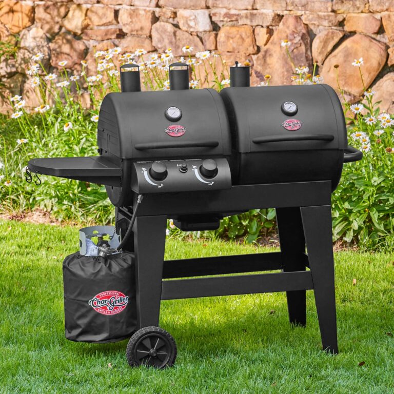 Char-Griller® Dual-Function 2-Burner 24,000 BTU Propane Gas and Charcoal Combination Grill and Smoker with 870 Cooking Square Inches in Black, Model E5030 - Image 9