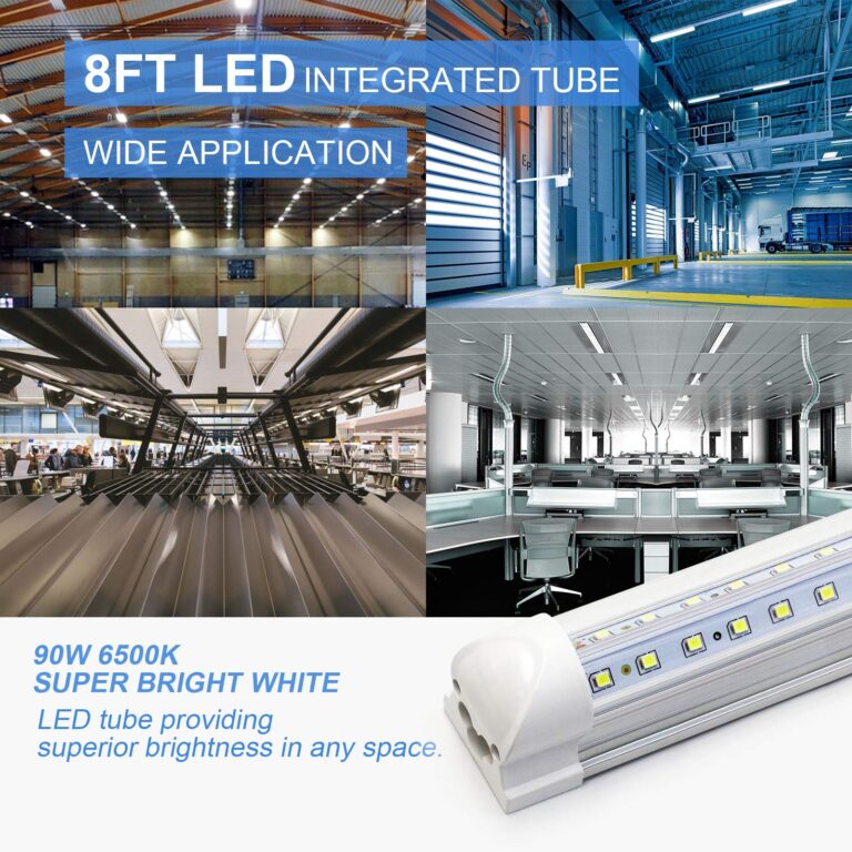 10-Pack 8ft LED Shop Light Fixture - 90W T8 Integrated LED Tube Light - 6500K 12000LM V-Shape Linkable - High Output - Clear Cover - Plug and Play - 270 Degree Lighting for Garage, Shop, Barn - Image 2
