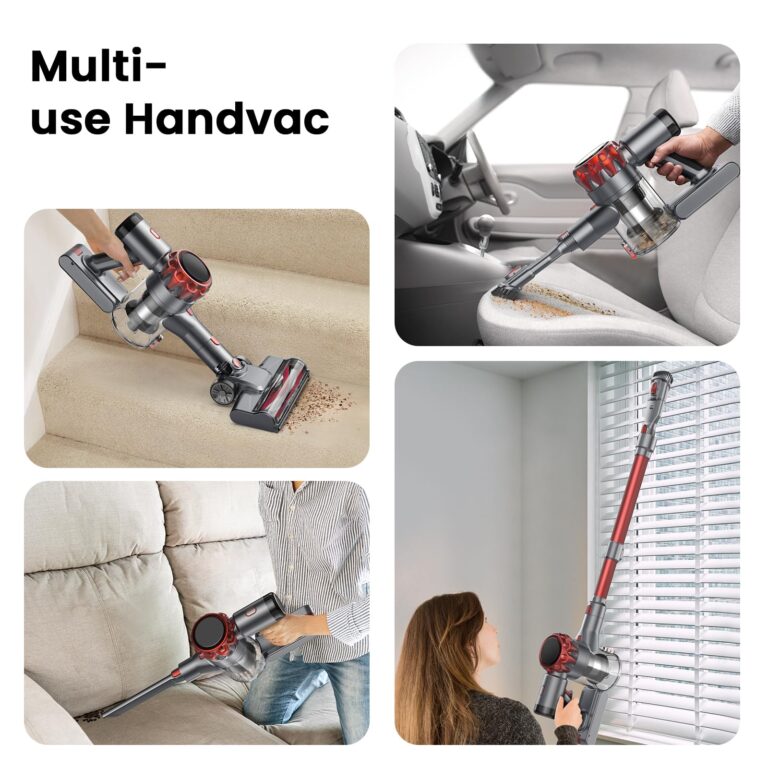 UML0 S3 Cordless Vacuum Cleaner, 45kPa Powerful Stick Vacuum, LED Display, 55-Min Runtime Rechargeable Cordless Vacuum, Free-Standing, Vacuum Cleaners for Home Pet Hair Carpet Hard Floor (Red) - Image 4