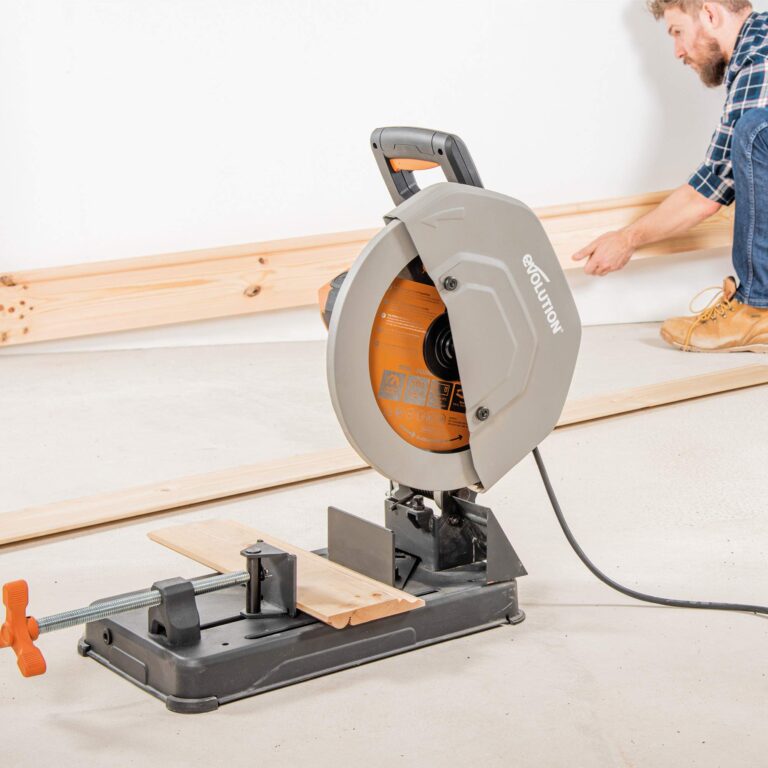 Evolution Power Tools R355CPS 14-Inch Chop Saw Multi Purpose, Multi-Material Cutting Cuts Metal, Plastic, Wood & More Miter Cut up to 45˚ Degrees TCT Blade Included - Image 5