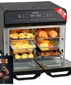 24Qt Dual Zone Air Fryer Oven with Rotisserie, Large Double Air Fryers Mini Oven Digital 1800W 10 in 1 Airfryer Countertop Convection Oven Electric and Grill, Stainless Steel Inner, 360° Even Heating