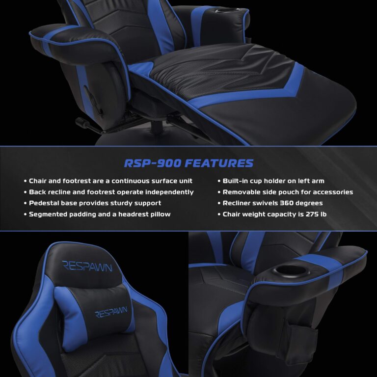 RESPAWN 900 Gaming Recliner - Video Games Console Recliner Chair, Computer Recliner, Adjustable Leg Rest and Recline, Recliner with Cupholder, Reclining Gaming Chair with Footrest - Blue - Image 3