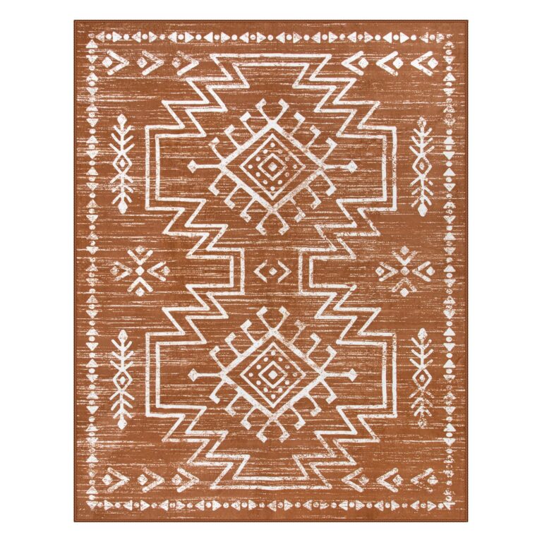 Lahome 8x10 Large Western Rugs for Living Room, Boho Washable Burnt Orange Area Rug for Bedroom Dining Room, Stain Resistant Aztec Carpet for Guestroom Office Home Decor - Image 2