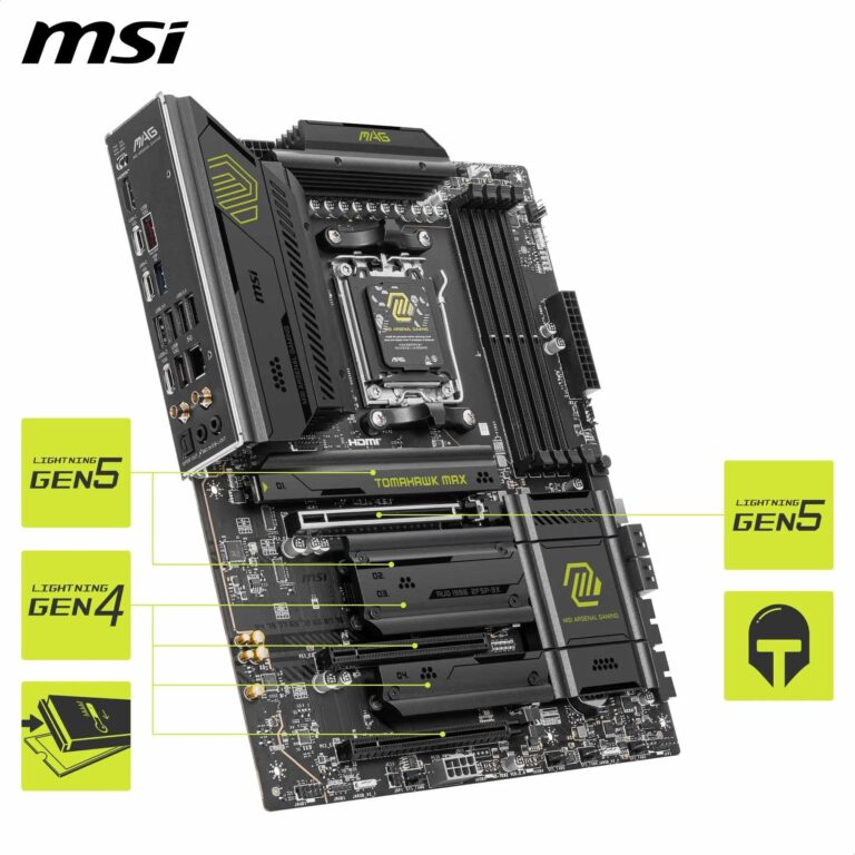 MSI MAG X870E Tomahawk WiFi Motherboard, ATX - Supports AMD Ryzen 9000/8000 / 7000 Processors, AM5-80A SPS VRM, DDR5 Memory Boost 8400+ MT/s (OC), PCIe 5.0 x16, M.2 Gen5, Wi-Fi 7, 5G LAN - Image 4