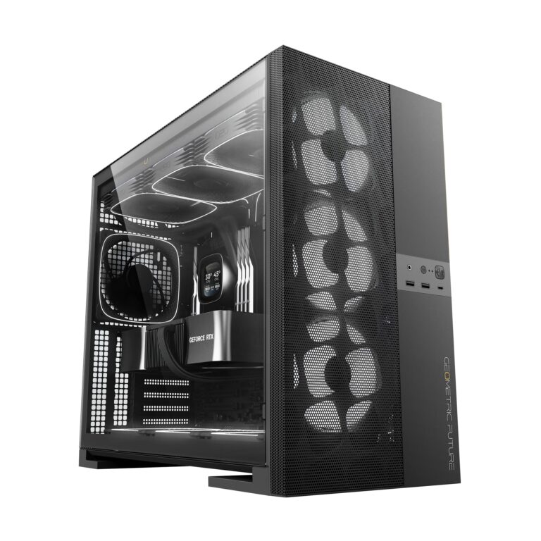 Geometric Future M5 Vent Mesh Panel Tempered Glass Mid Tower, E-ATX/ATX Gaming Case, High Airflow, 1.2mm Steel, Type C, Support 420/360 Radiator, ARGB PWM 140m fan x 5 Pre-Installed, Black, GEO-M5VF-B - Image 8