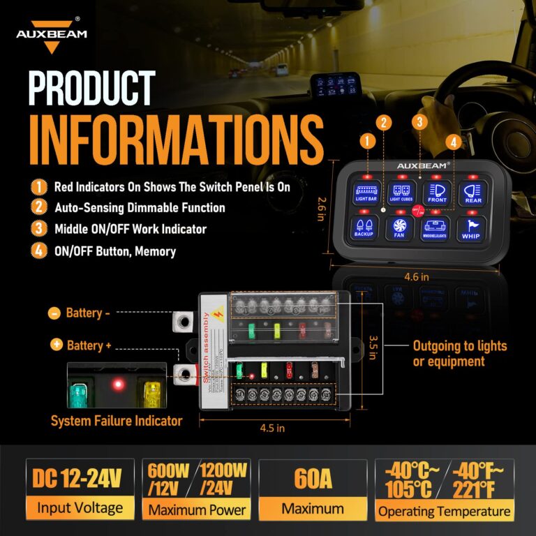 Auxbeam 8 Gang Switch Panel BB80 Universal Circuit Control Relay System Automatic Dimmable LED Switch Control Panel Switch Pod Touch Switch Box for Car Truck Offroad ATV SUV - Blue, 2 Years Warranty - Image 8