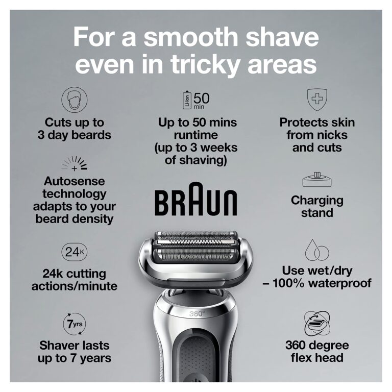 Braun Series 7 7032cs Flex Electric Razor for Men, Wet & Dry, Electric Razor, Rechargeable, Cordless Foil Shaver with Beard Trimmer and Charging Stand, Silver - Image 8