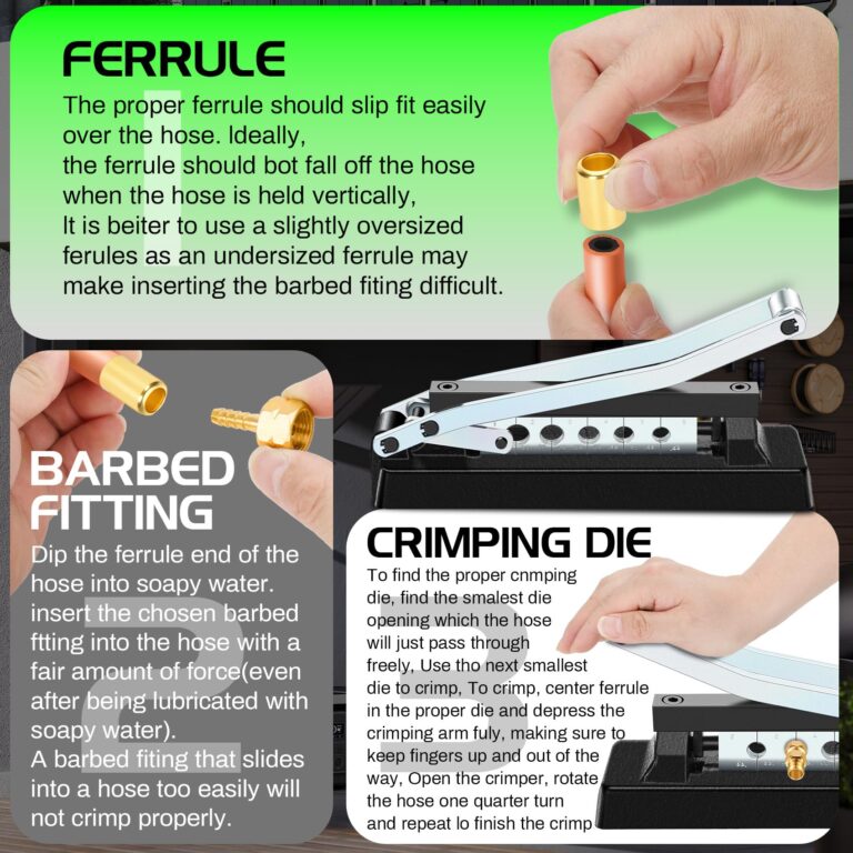 Heavy Duty Standard Hose Crimper, Hose Crimping Tool, with Ferrules (50PK) 0.593 Inch ID x 1 Inch & 0.656 Inch ID x 1 Inch for 1/4, 5/16, 3/8 Inch PVC and rubber hoses, Air Hose Crimping Tool - Image 6