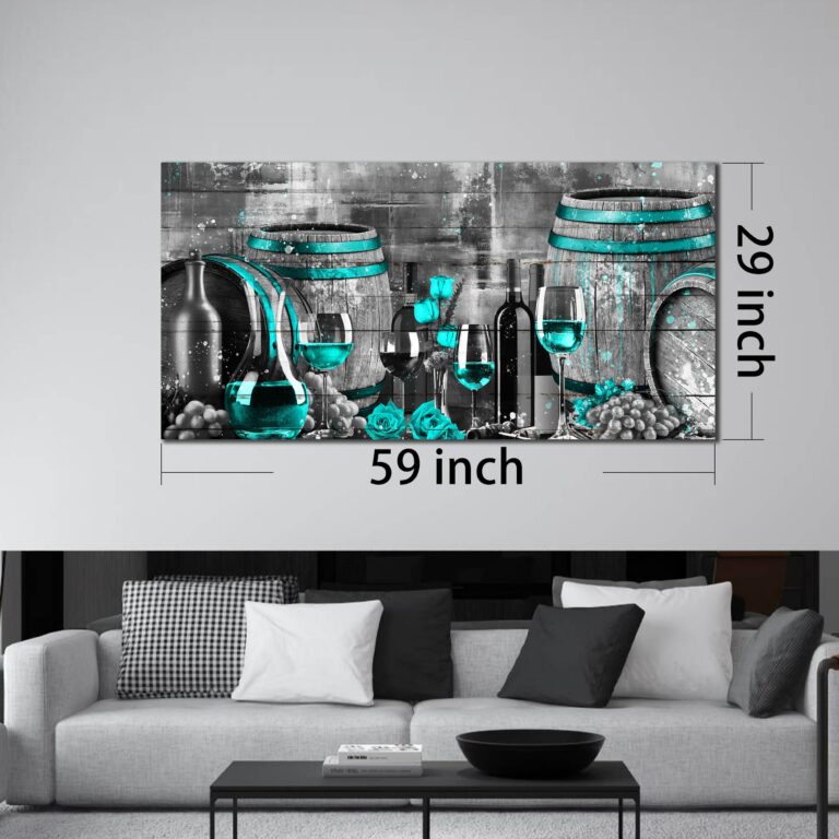 aburaeart Teal Canvas Wall-Decor - Wine Pictures Wall Decor - Wine Wall Art For Kitchen Large Size Ready to Hang 29" x 59" - Image 2
