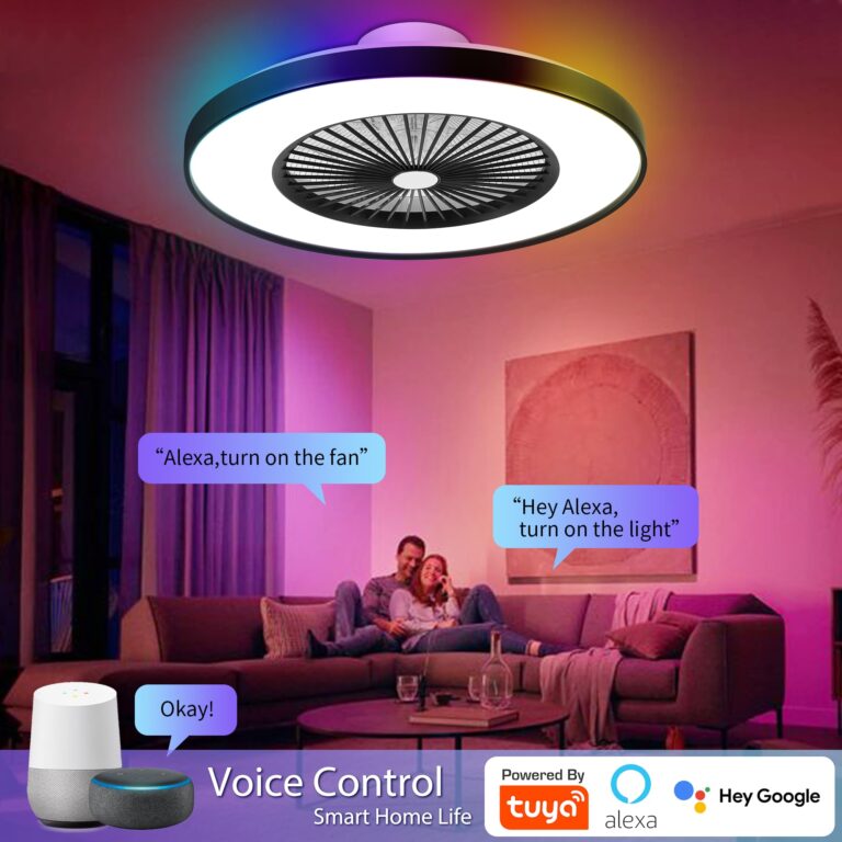 KAMLAM 24" Bladeless Ceiling Fan with Light, Low Profile Ceiling Fan with with Alexa, Remote/APP/Voice Control, Modern Flush Mount Ceiling Fans Dimmable Color Chaning LED-RGB Ambient Light Black - Image 6