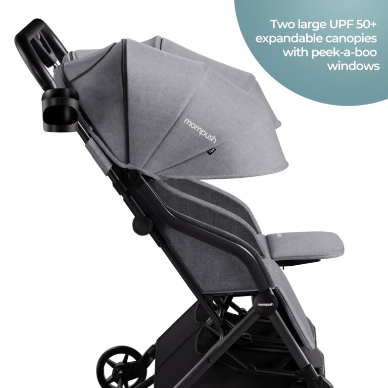 Mompush Lithe Double Ultralight Stroller, Lightweight Side by Side Stroller, Two Large Seats with Individual Recline, Easy Fold Grey - Image 6