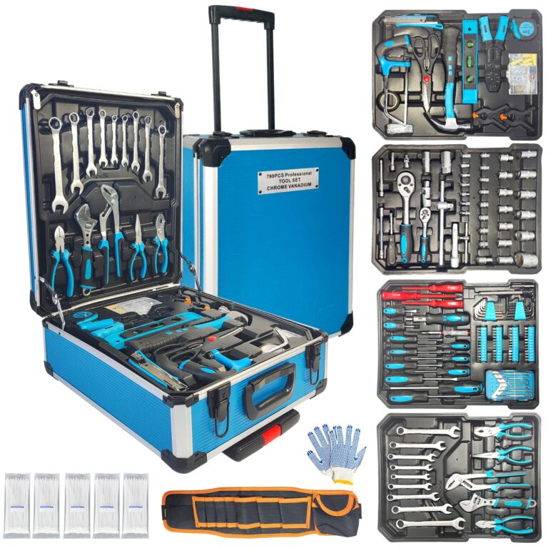 Tool Sets for Men, Tool Kit with Rolling Box, Complete Household Tool Set, Aluminum Trolley Case Tool Sets, Gift on Father's Day