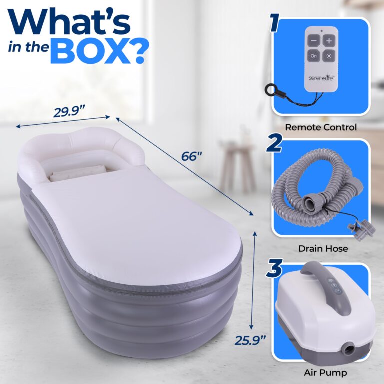 SereneLife Jacuzzi Spa Bathtub with Bubble Massage Mat - Inflatable Bath w/Built-In Heater, Includes Inflatable Pillow, Cup Holder, Remote Control for LED Lighting, Backrest & Armrests - Image 3