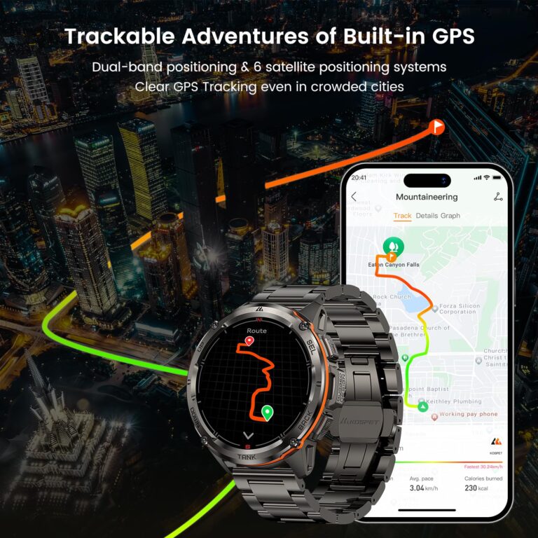 KOSPET Tank T3 Ultra GPS Smart Watch for Men-Pressure/Altitude/Compass, Extra-Large Battery, Stainless Steel Unibody Rugged Military Smartwatch Make/Answer Call, 5ATM Waterproof (2 Bands) - Image 6