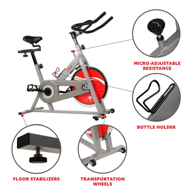 Sunny Health & Fitness Spin Bike Indoor Cycling Exercise Spinning Bike, silver (SF-B1001S) - Image 7
