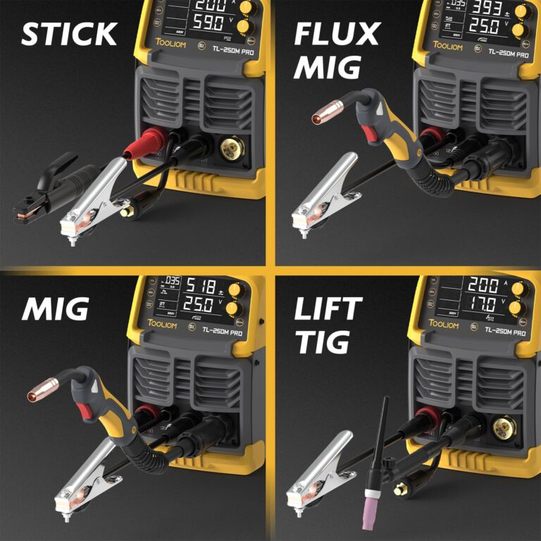 TOOLIOM Aluminum MIG Welder with Pulse 250A 110V/220V Dual Voltage 5 in 1 Multifunctional Welding Machine Gas/Gasless Flux MIG/Lift TIG/Stick/Spool Gun with LCD Digital Display - Image 4