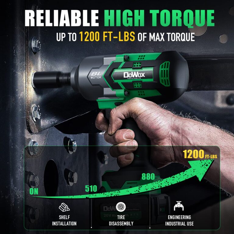 DOWOX Cordless Impact Wrench 1/2 Inch, High Torque 1200 Ft-lbs Brushless Impact Gun, 20V Power 4.0 Ah Battery, Fast Charger, 5 Pcs Sockets and Tool Box Kit - Image 8