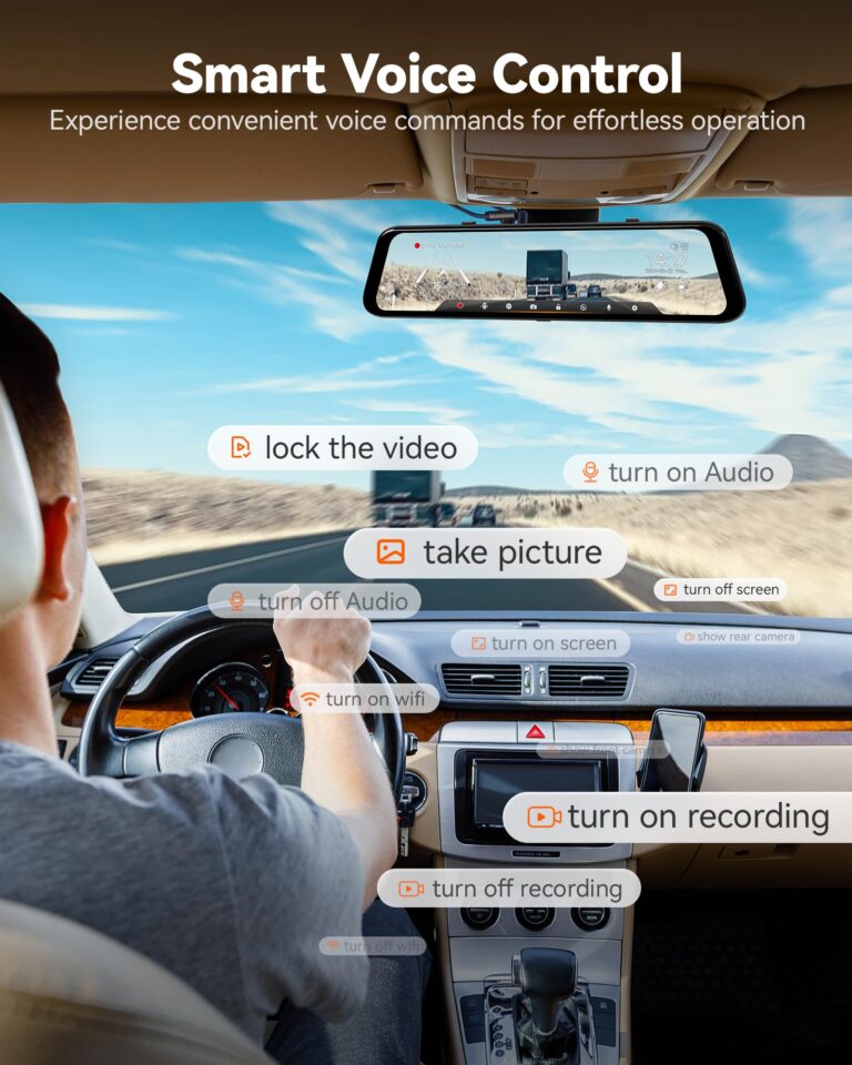 WOLFBOX G850 PRO 4K Mirror Dash Cam with ADAS and BSD, Smart Rear View Mirror with 5.8GHz WiFi, Voice Control, 12 inches Rear View Mirror Camera Includes 64GB Card, GPS, G-Sensor, Loop Recording - Image 4