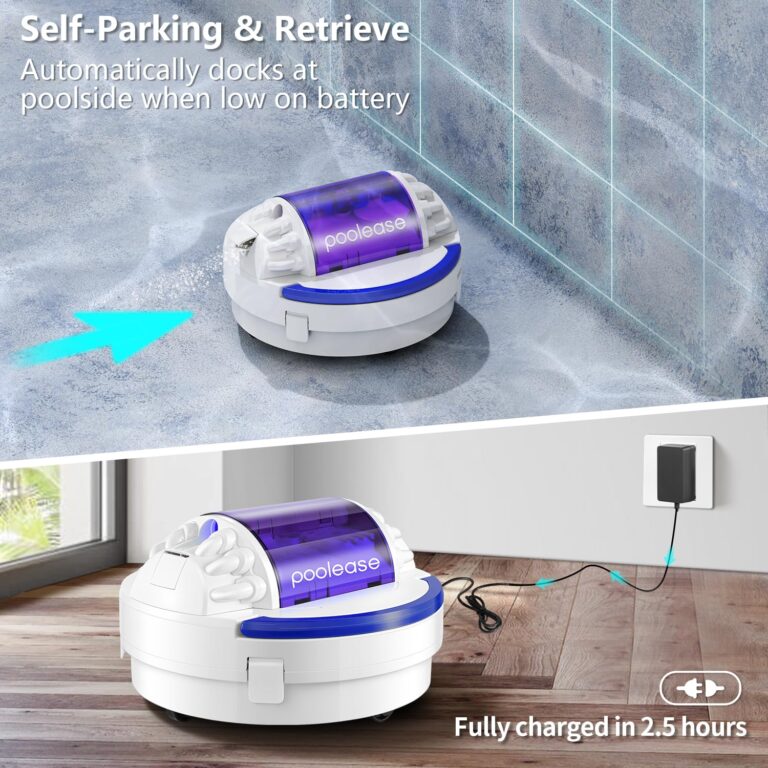 Poolease X1 Cordless Pool Cleaner Robot, Robotic Pool Vacuum for Above/In Ground Pool, 45W Dual-Motor, Self-Parking, Enhanced with 2L Debris Capacity (White and Purple) - Image 3