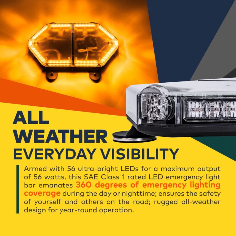 LAMPHUS NanoFlare NFMB56 17" 12V 56W AMBER LED Strobe Mini Light Bar [SAE Class 1] [Magnet/Permanent Mount] Yellow Roof top Rotating Flashing Emergency Warning Beacon Lightbar for Work Truck Vehicles - Image 7