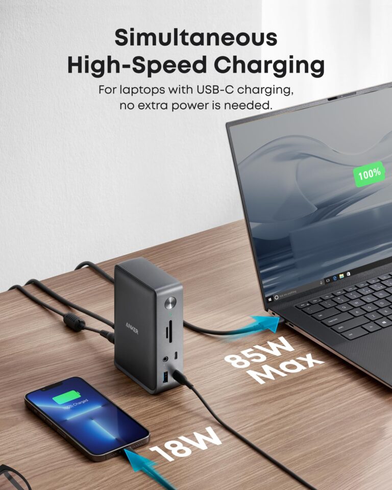 Anker Laptop Docking Station, 13-in-1 USB-C Docking Station, Triple Display with 2 x 4K HDMI and 1 x DP, 85W Charging for Laptop, 10 Gbps USB-C and 5 Gbps USB-A Data, Ethernet, Audio, SD - Image 5