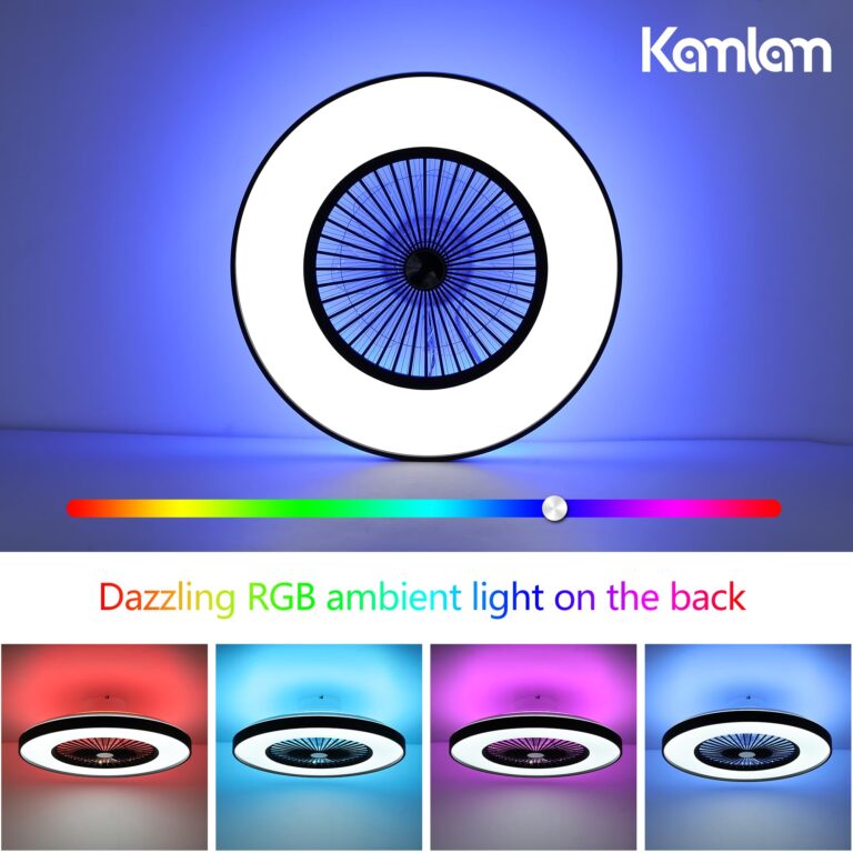 KAMLAM 24" Bladeless Ceiling Fan with Light, Low Profile Ceiling Fan with with Alexa, Remote/APP/Voice Control, Modern Flush Mount Ceiling Fans Dimmable Color Chaning LED-RGB Ambient Light Black - Image 2