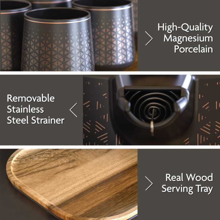 Vianté Luxury Tea Set. Electric Kettle with Tea Infuser for Loose Leaf Tea And Ceramic Serving Set. Tea Pot And Cups Set With Wooden Tray. Excellent Gift Idea For Tea Lovers. - Image 3