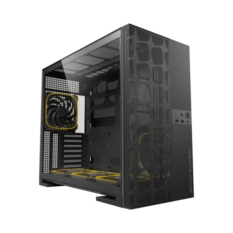 Geometric Future M5 Vent Mesh Panel Tempered Glass Mid Tower, E-ATX/ATX Gaming Case, High Airflow, 1.2mm Steel, Type C, Support 420/360 Radiator, ARGB PWM 140m fan x 5 Pre-Installed, Black, GEO-M5VF-B - Image 9