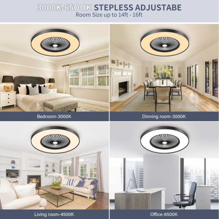 KAMLAM 24" Bladeless Ceiling Fan with Light, Low Profile Ceiling Fan, Modern Flush Mount Ceilings Fans with Remote & APP Control, Enclosed Ceilings LED Dimmable Lighting Black - Image 6