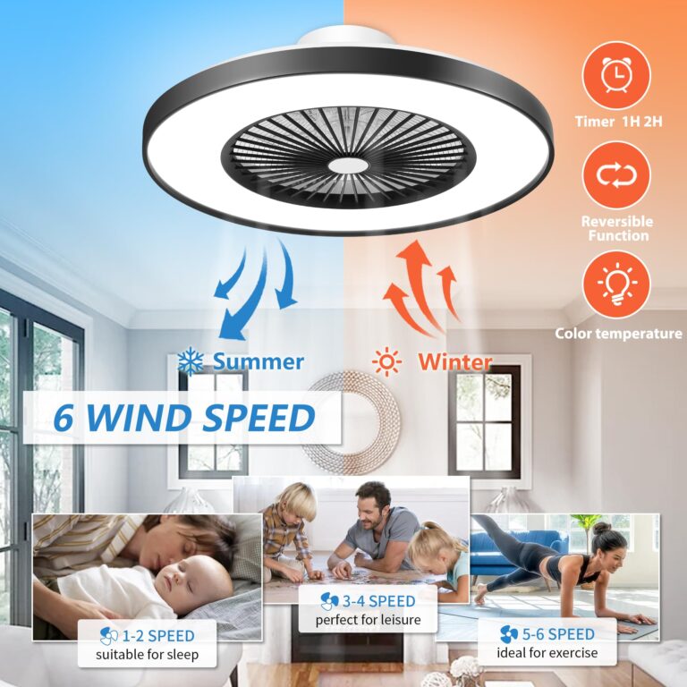 KAMLAM 24" Bladeless Ceiling Fan with Light, Low Profile Ceiling Fan with with Alexa, Remote/APP/Voice Control, Modern Flush Mount Ceiling Fans Dimmable Color Chaning LED-RGB Ambient Light Black - Image 5
