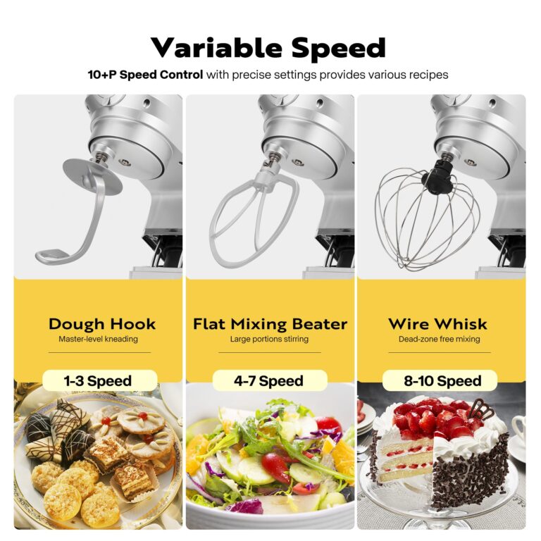 VIVOHOME 6 in 1 Multifunctional Stand Mixer with 8.5 Quart Stainless Steel Bowl, 660W 10 Speed Tilt-Head Meat Grinder, Juice Blender, Vegetable Slicer, Pasta and Cookie Maker, Silver - Image 5