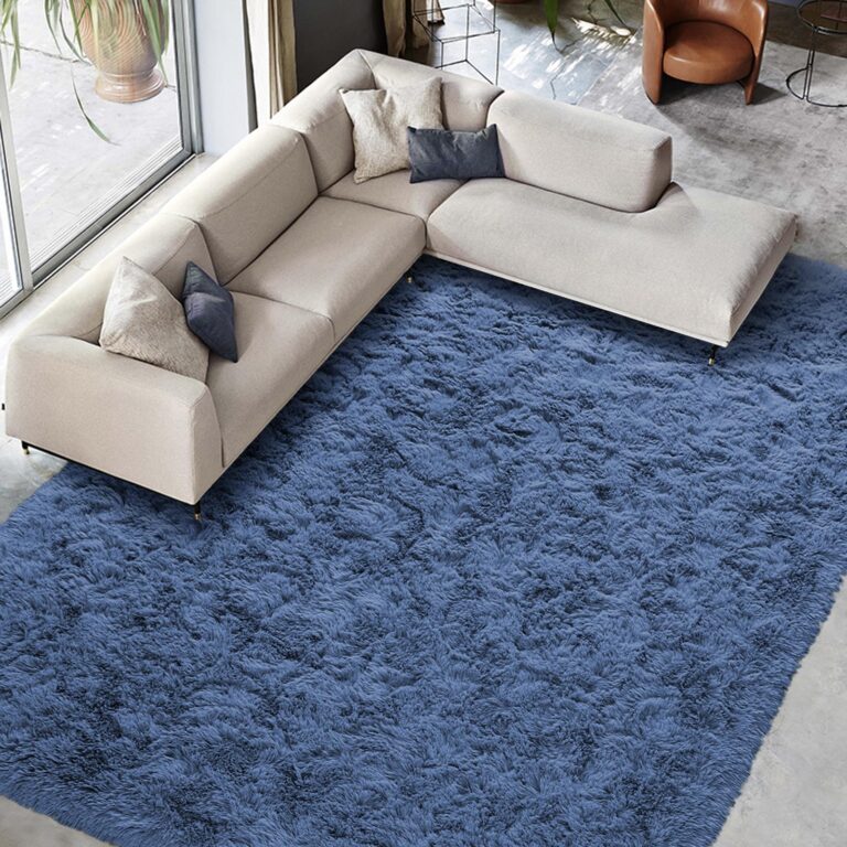 9x12 Fluffy Dark Blue Rugs for Living Room Bedroom, Soft Modern Indoor Fuzzy Shaggy Area Rug, Non-Slip Furry Rug for Teen Girls and Boys,Nursery Kids Room Dorm Home Decor, High Pile Plush Floor Carpet