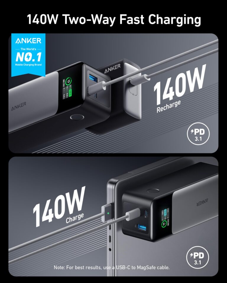 Anker 737 Power Bank, 24,000mAh 3-Port Laptop Portable Charger with 140W Output, Smart Digital Display, Compatible with iPhone 15/14 /13 Series, Vision Pro, Samsung, MacBook, Dell, AirPods, and More - Image 8