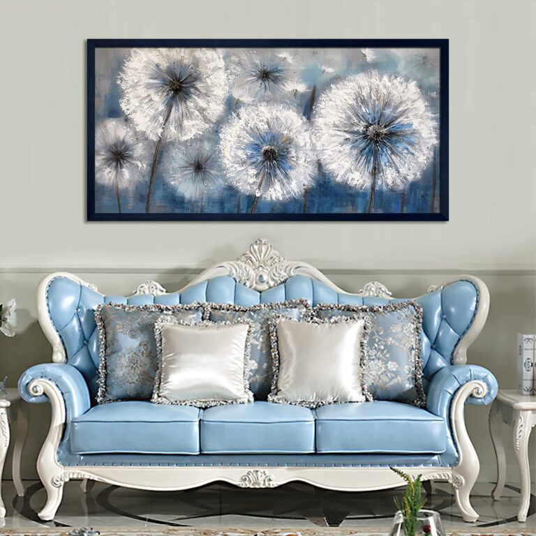 Dandelion Wall Art Blue Large Picture for Living Room Canvas Art Wall Decor Above Bed Wall Decor White Flower Artwork for Walls Wall Paintings Modern Art Aall Decor Framed Wall Art for Bedroom 29×58IN - Image 5