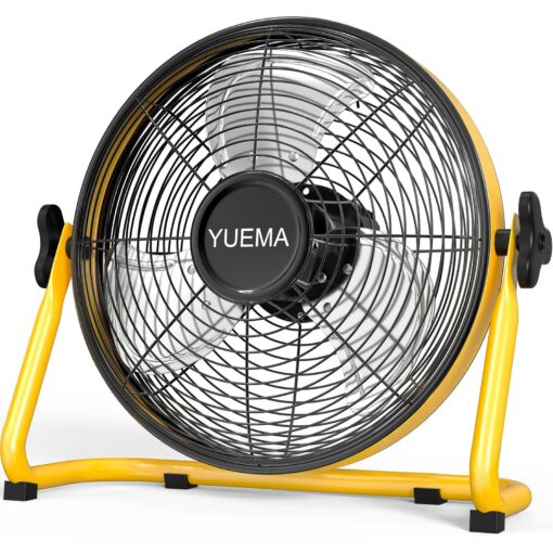 YUEMA Battery Operated Powered 14 Inch Floor Fan High Velocity Rechargeable Fan Cordless Metal Blade Portable Fan for Camping Travel Patio Tent Indoor Outdoor 360 Degree Manual Tilt 12 Speed
