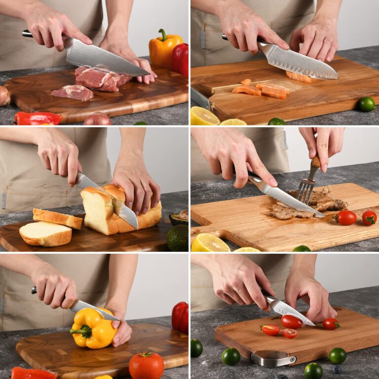 Knife Set, NANFANG BROTHERS 15-Piece Damascus Kitchen Knife Set with Block, ABS Ergonomic Handle for Chef Knife Set, Carving Fork, Disconnect-type Knife Block Set - Image 4