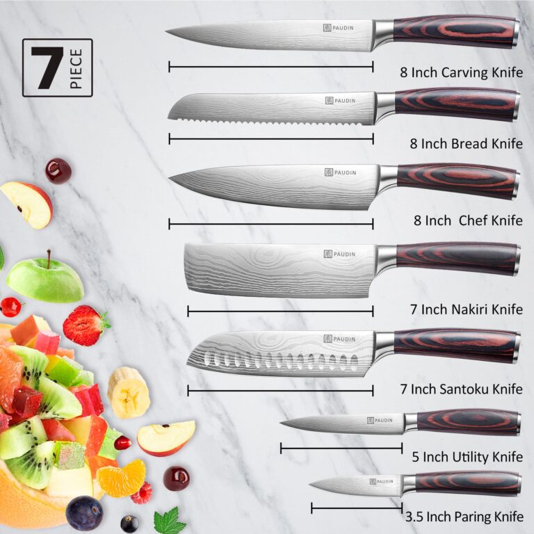 PAUDIN Chef Knife Set, 7 Pieces Kitchen Knife Set, High Carbon Stainless Steel, Ultra Sharp Knife Set, Professional Knives Set for Kitchen with Pakkawood Handle - Image 7