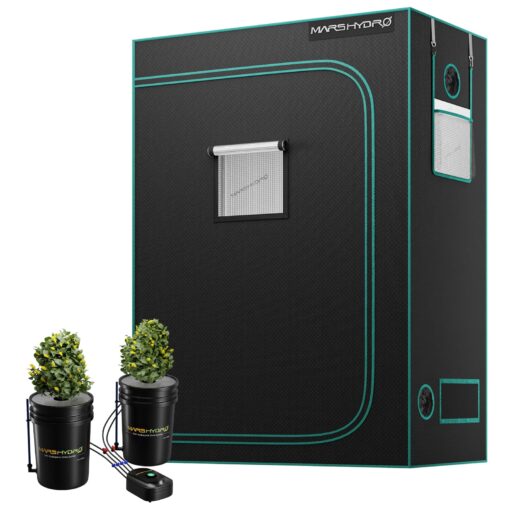 MARS HYDRO 4x2x6 Grow Tent (48"x24"x71") & 2 Buckets 5 Gallon DWC Hydroponics Grow System Combo Kit, Indoor Plant Growing Set, Maximizes Plant Yield in Hydroponics or Indoor Gardening